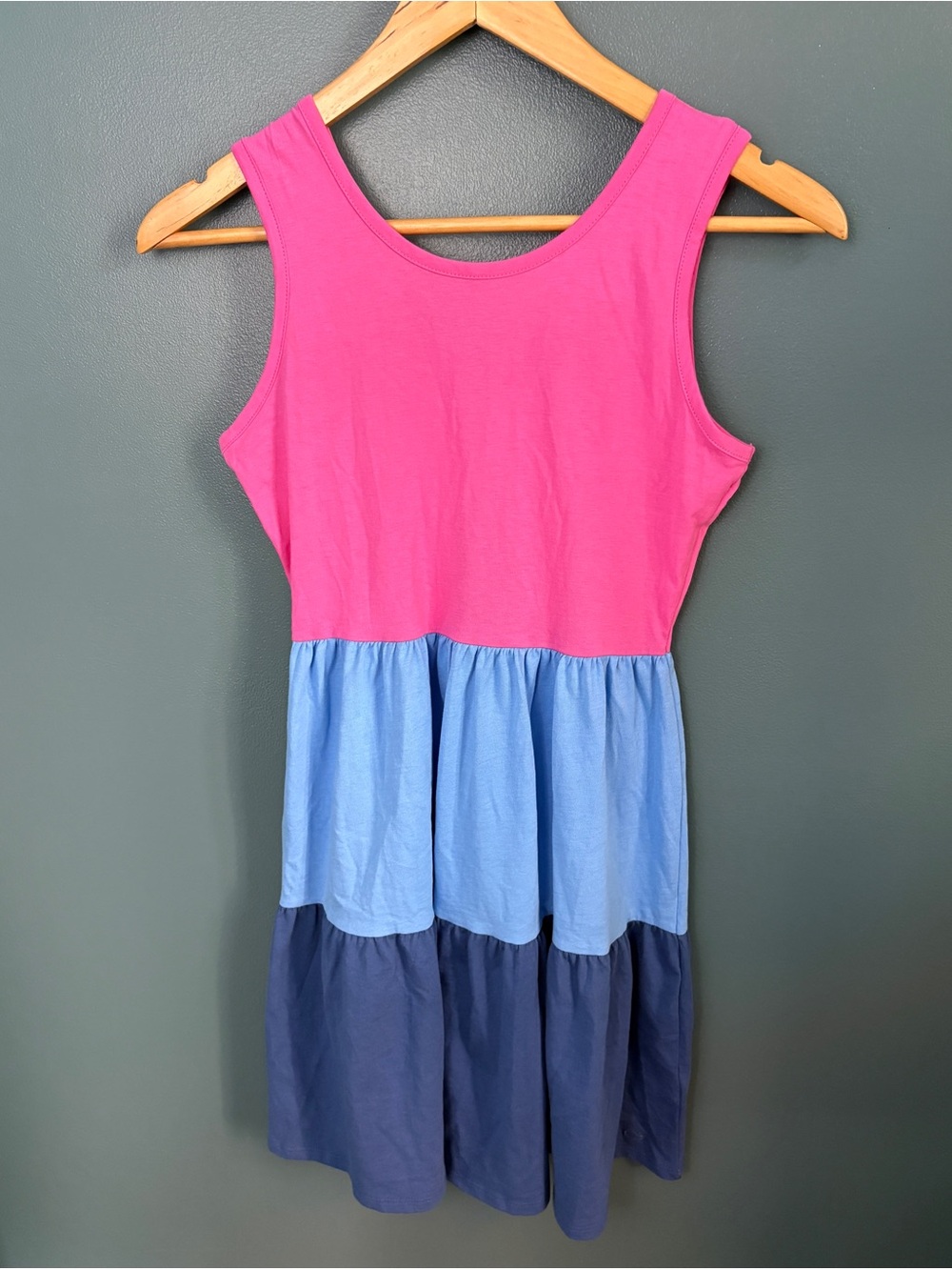 Vineyard Vines Girls Pink & Blue Colorblock Tiered Sleeveless Dress Size L (14)
